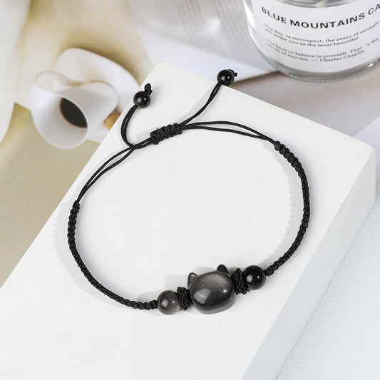 Money Attraction Cat Bracelet - Perfect Gifts For Women (Obsidian)
