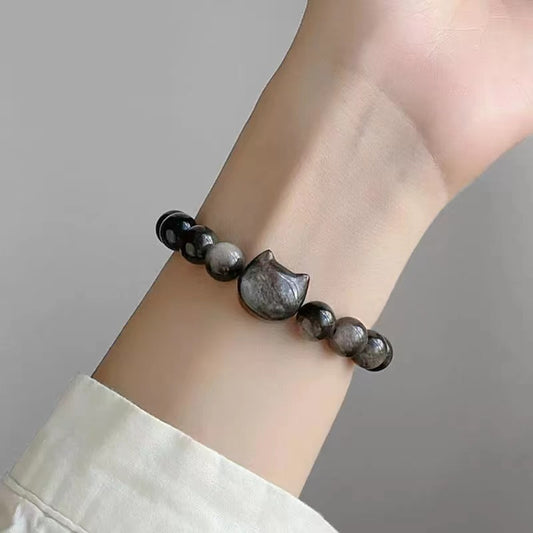 Money Attraction Cat Bracelet - Perfect Gifts For Women (Obsidian)