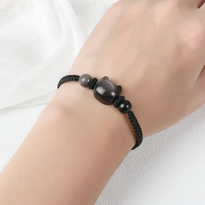 Money Attraction Cat Bracelet - Perfect Gifts For Women (Obsidian)
