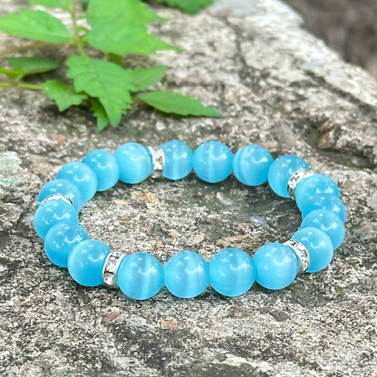Sea Blue Cat's Eye Healing Bracelet - Serenity Collection